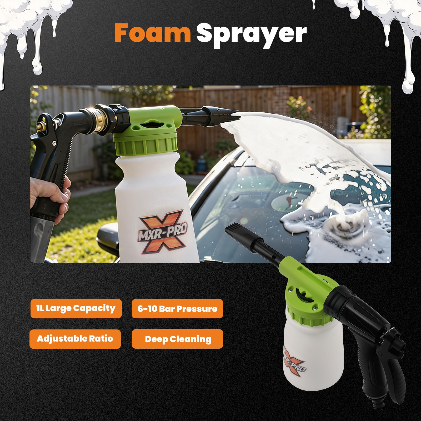 1L Car Wash Foam Cannon Quick Release for Pressure Washer 3/4 Thread Plastic