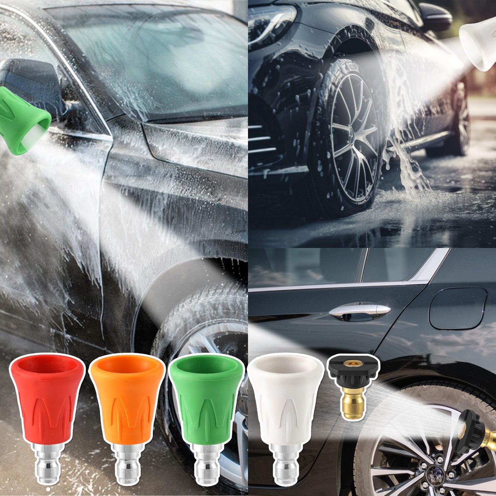 High-Pressure Washer Nozzle Guard Set, 5Pcs Stainless Steel Tips & Rubber Cover,