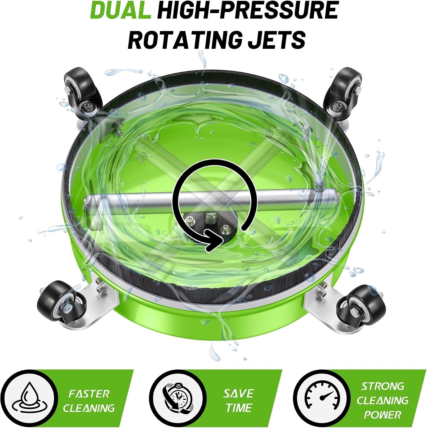 14″ Pressure Washer Surface Cleaner with Wheels – Green Stainless Steel Power