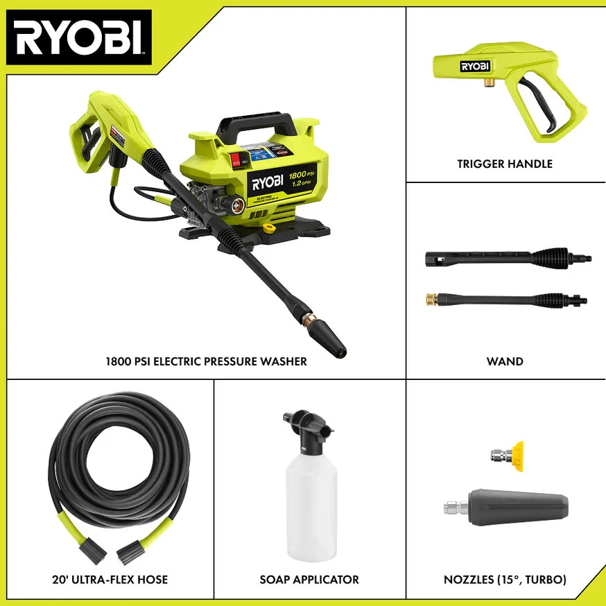 RYOBI RY141803 1800 PSI 1.2 GPM Electric Pressure Washer