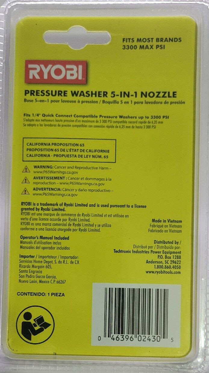 Ryobi RY31RN01 5 in 1 Pressure Washer Nozzle Model # RY31RN01