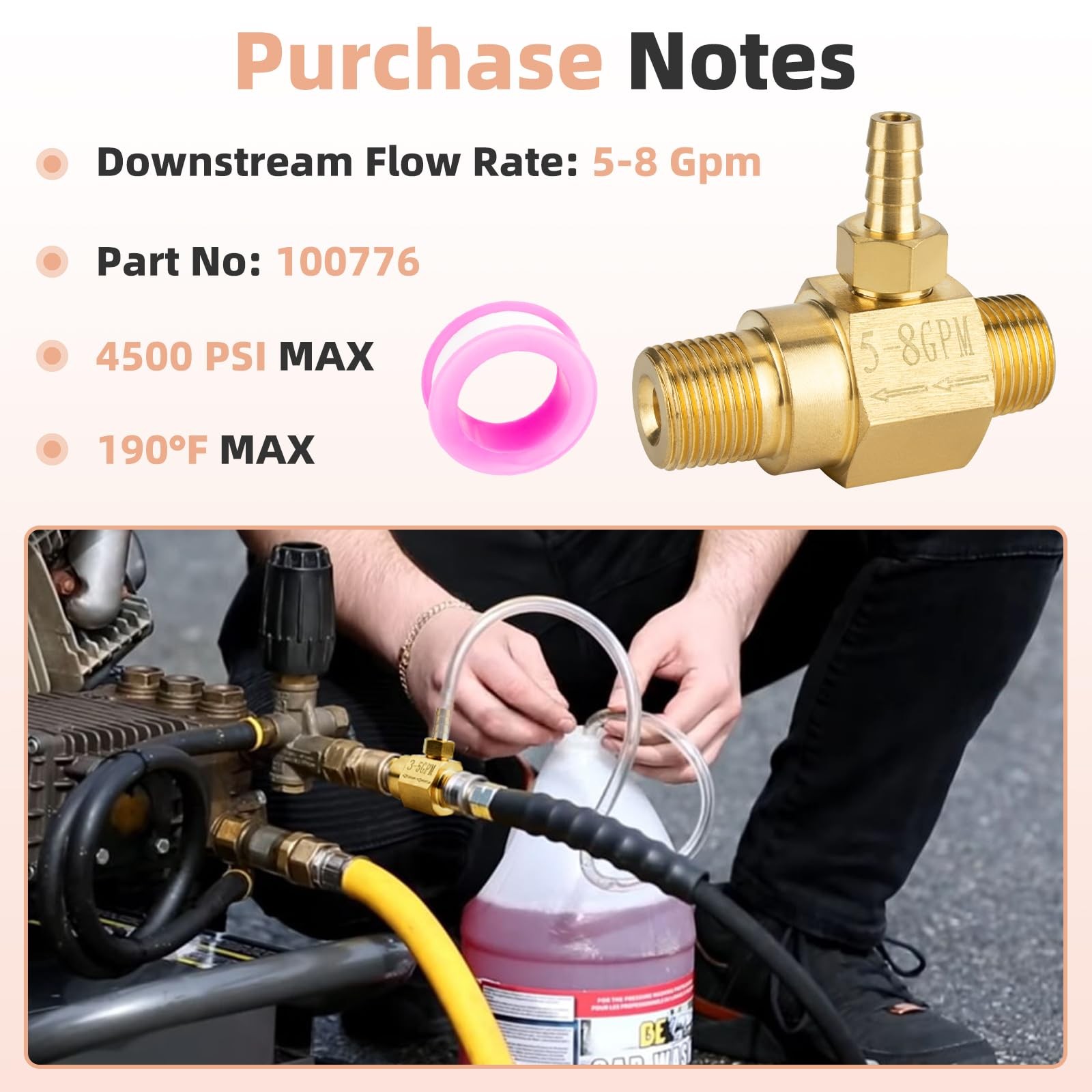 5-8 GPM Pressure Washer Chemical Injector 100776 for General Pump, Power Washer
