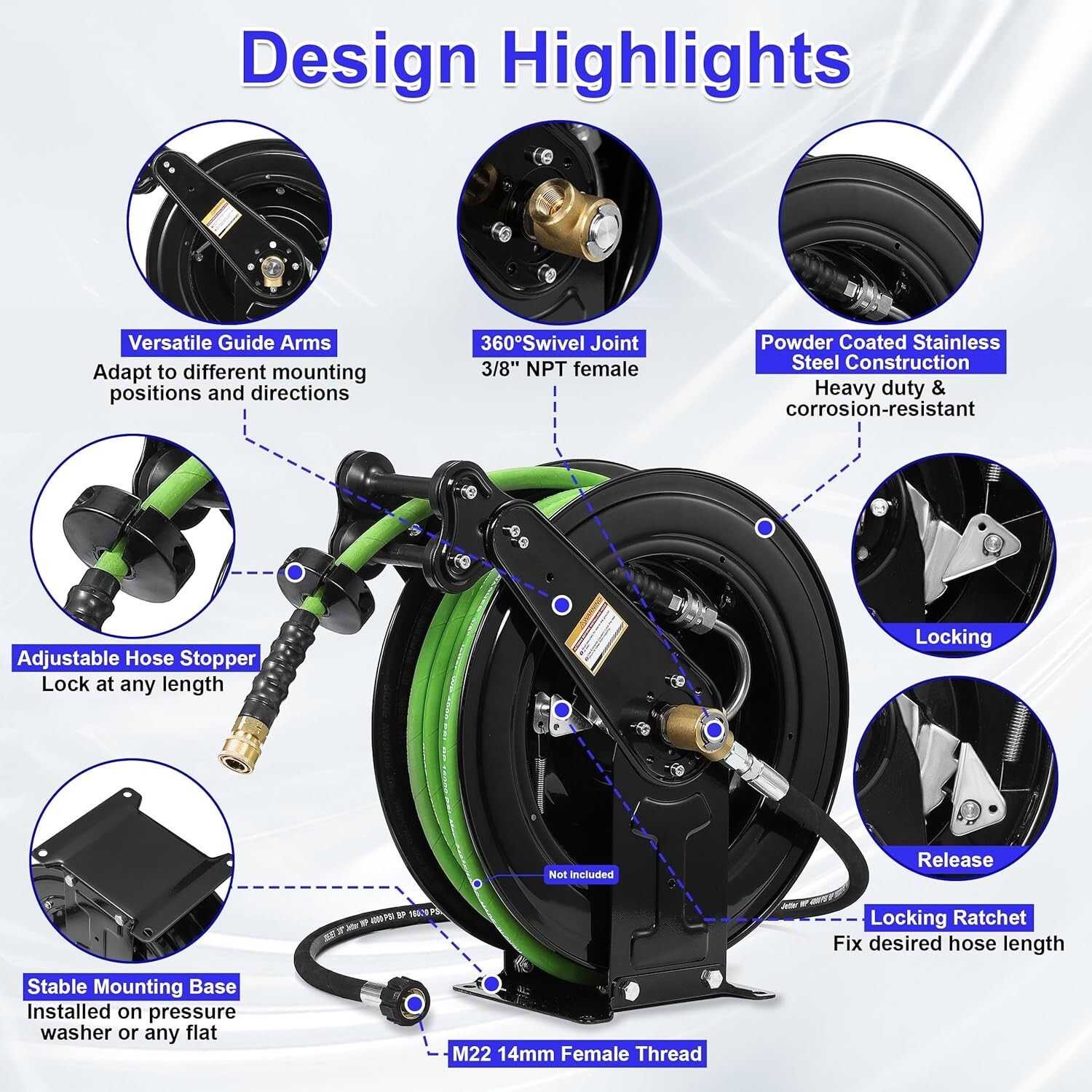 Automatic 50FT Heavy-Duty Hose Reel with 360° Inlet Joint – Perfect for Outdoors