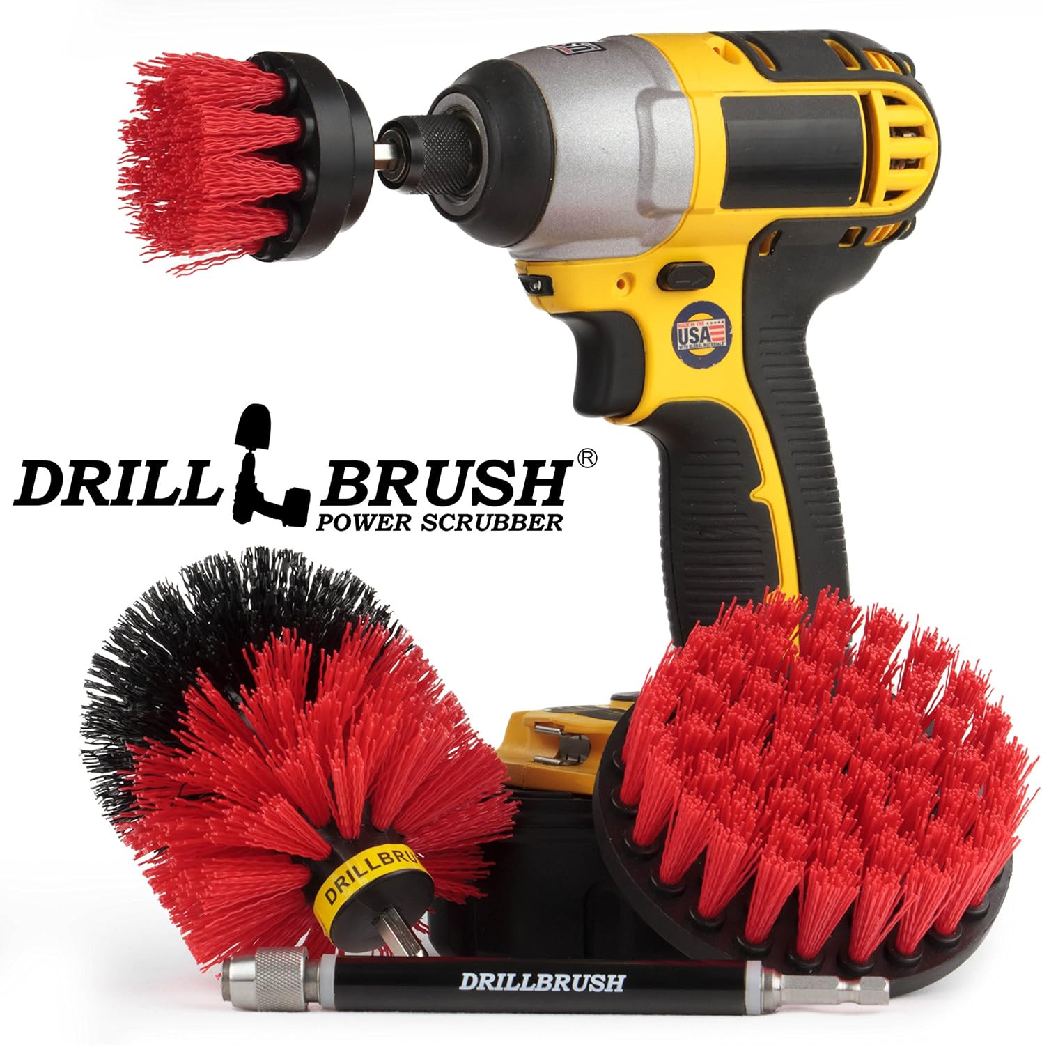 Stiff Bristle Power Scrubber Kit with Extension – Pressure Washer Surface Cleane