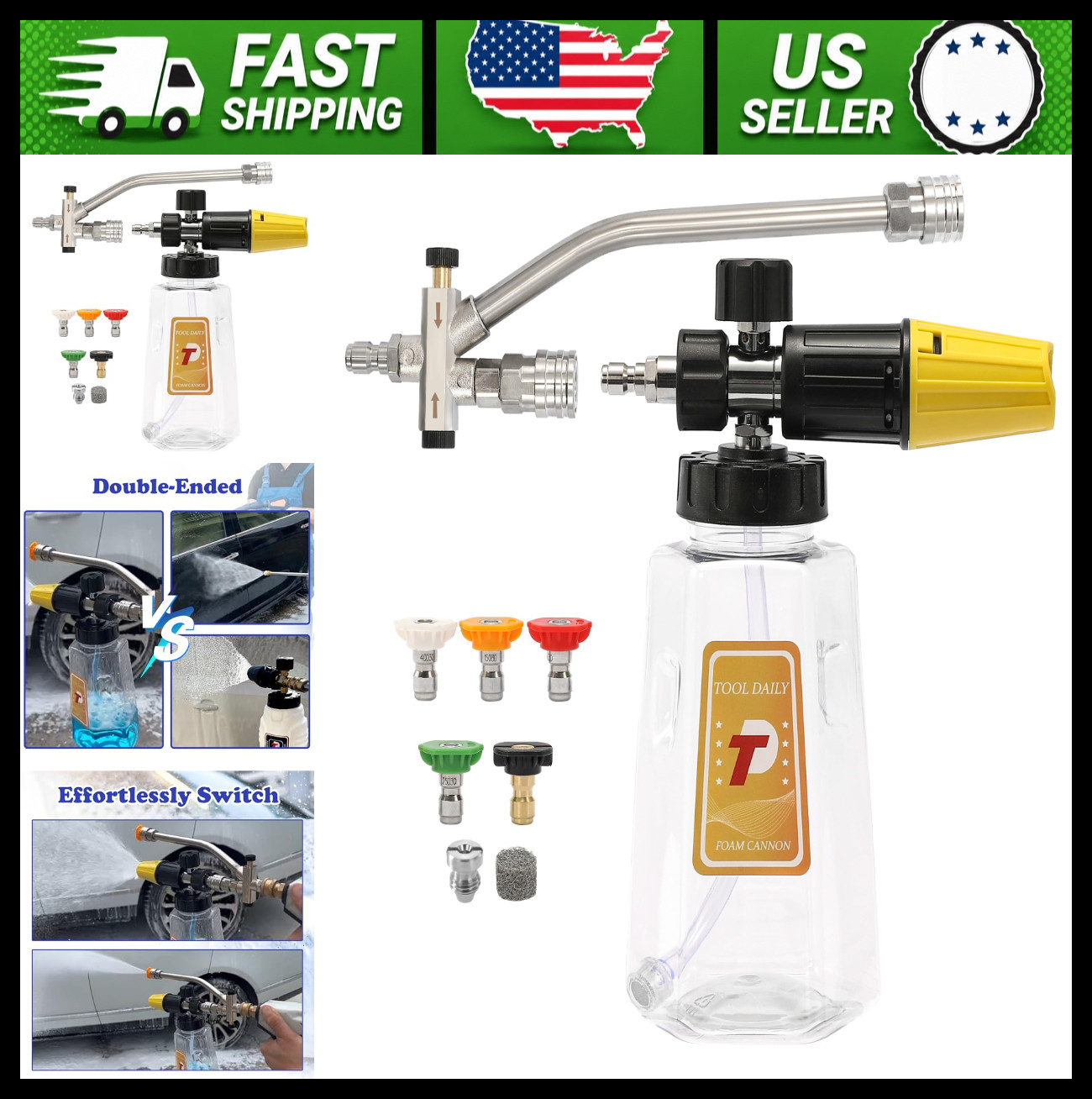 Tool Daily Pressure Washer Foam Cannon with Dual Connector and 5 Nozzles
