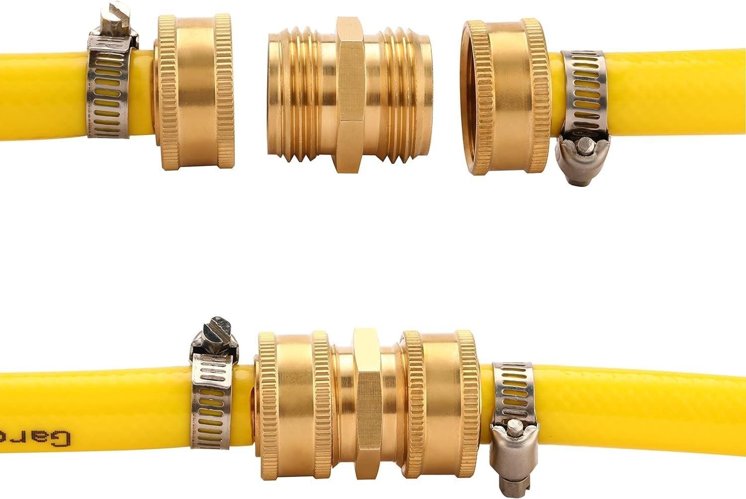 2 Pack Brass Garden Hose Adapter 3/4 Inch Male to Male Connector Fitting