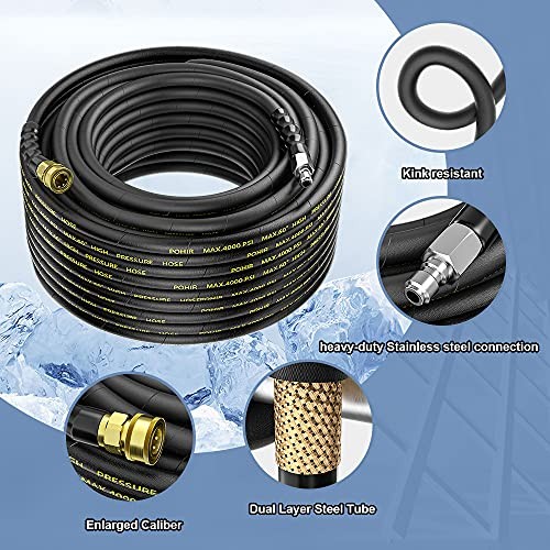 Power Washer Hose 100FT 3/8” Quick Connect, High Tensile Wire Braided Power