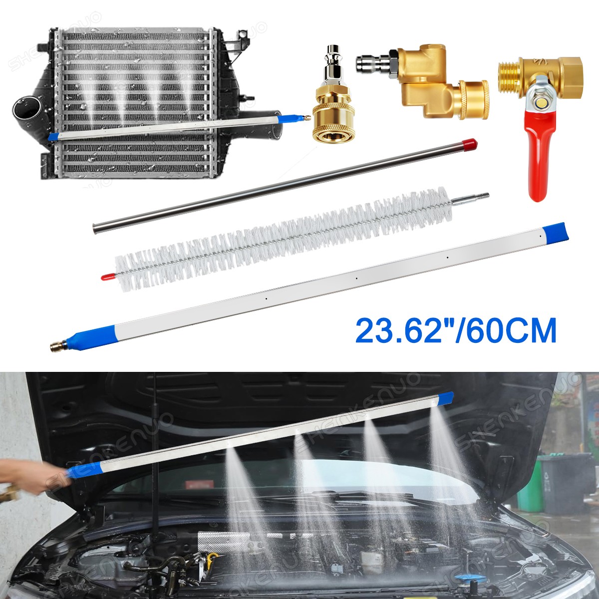 23.62″ Portable Radiator Cleaning WandPressure Washer & Pressure Air Pump Flush