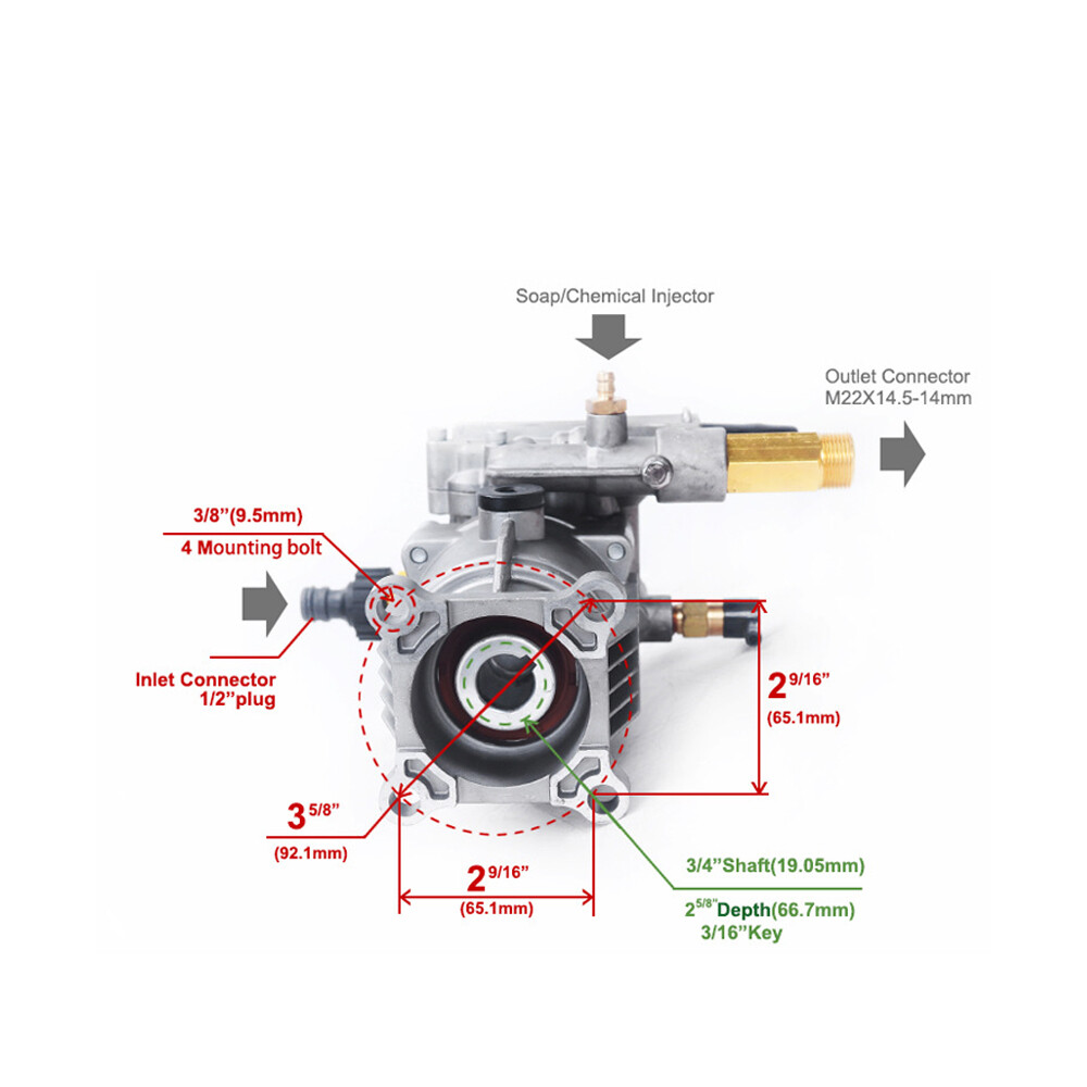 3000 PSI Power Pressure Washer Pump for 3/4″ Shaft Horizontal Washer Pump 2.5GPM