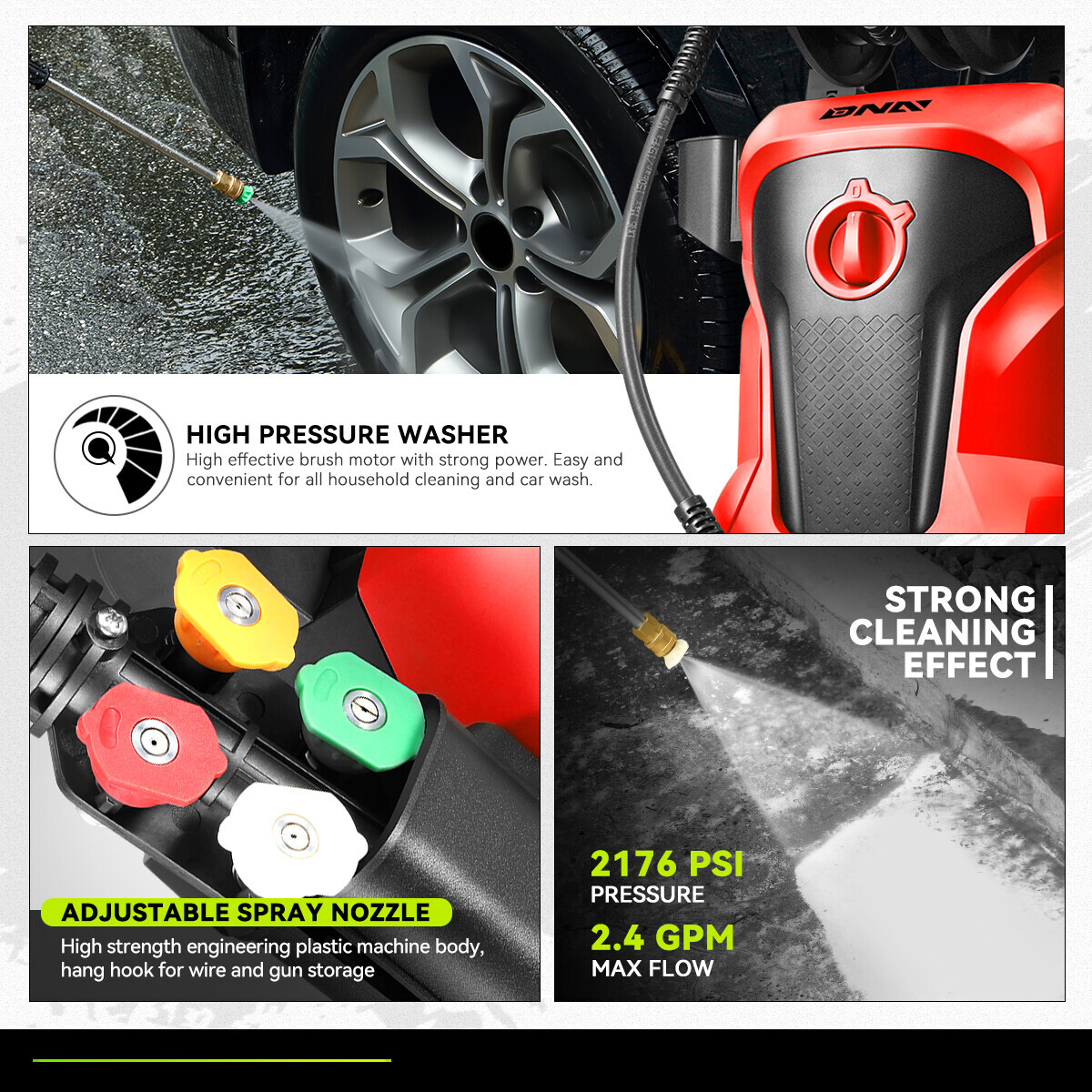 2176 PSI 2.4GPM High Pressure Power Washer Portable Electric Cleaner Machine