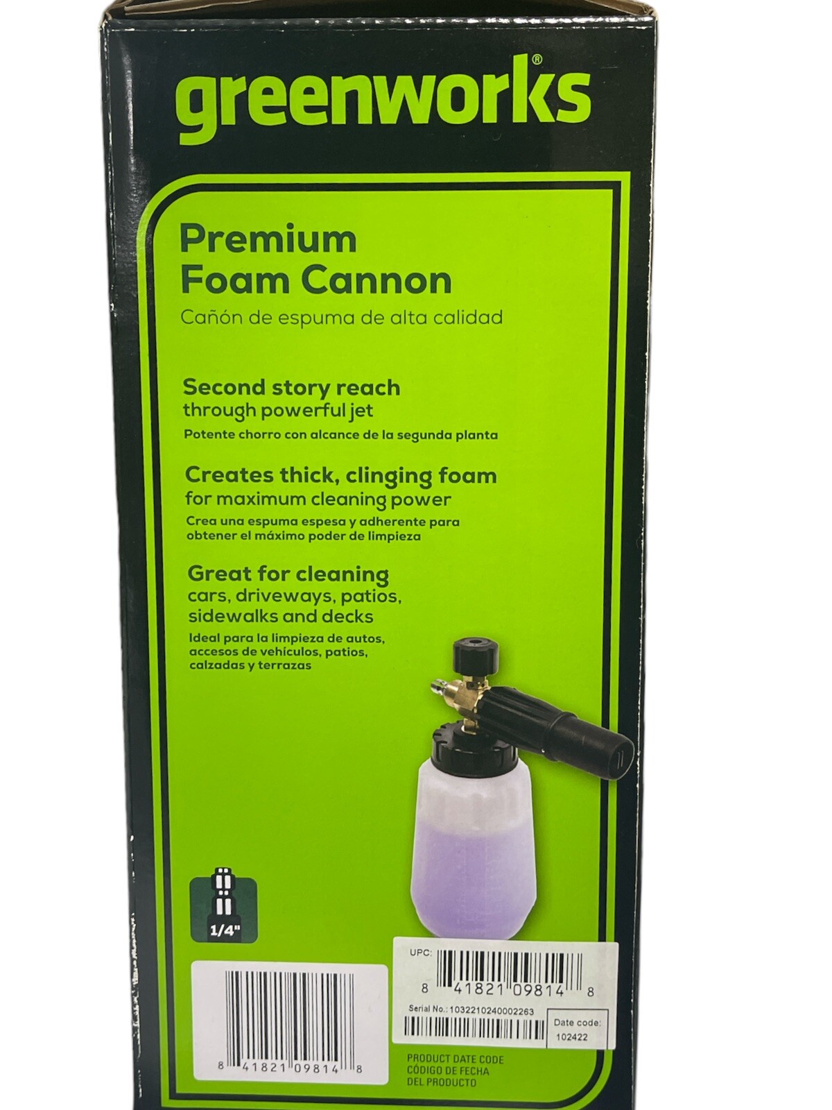 Greenworks Premium up to 3700 PSI 1/4″ Foam Cannon – Quick connect system