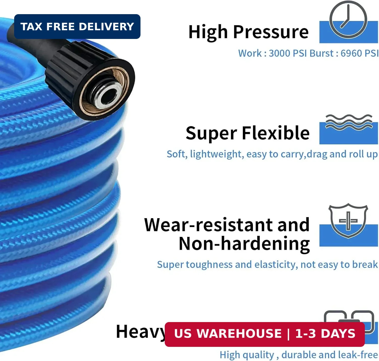 Pressure Washer Hose 25 FT 1/4 Inch, Kink Resistant Power Washing Extension Hose