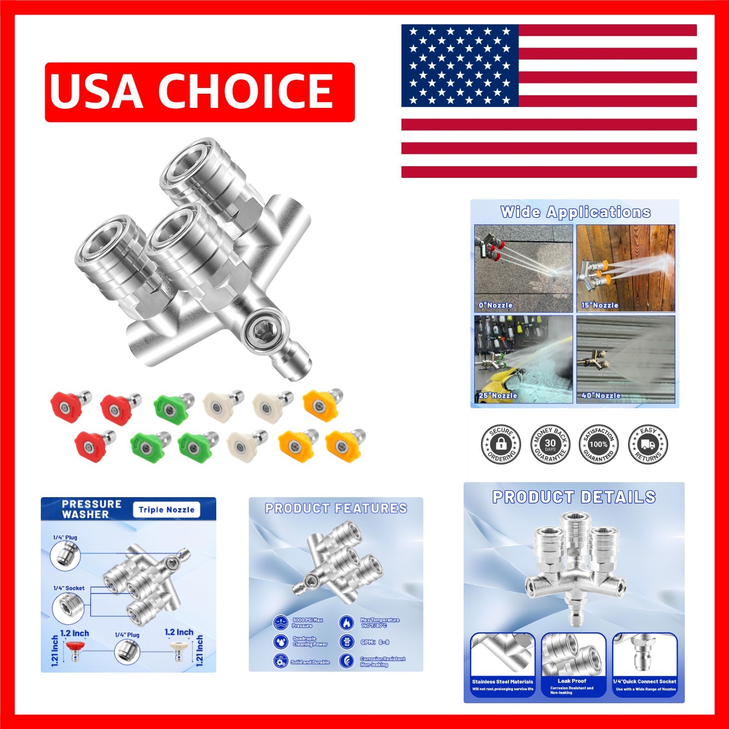 Professional Grade Pressure Washer Nozzle Set – 3-in-1, 5000 PSI, 13 Pieces