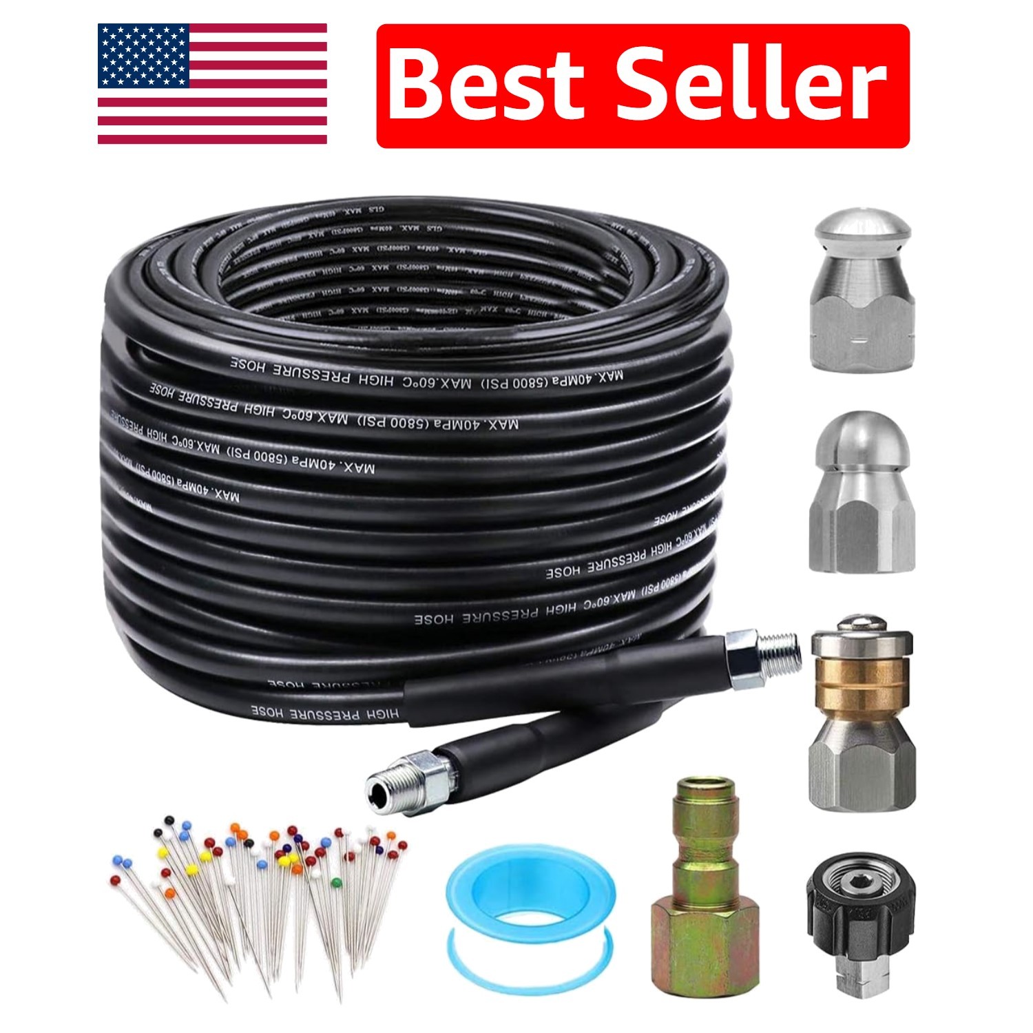 Complete 50FT Sewer Cleaning Kit with Multi-Functional Nozzles – 5800 PSI