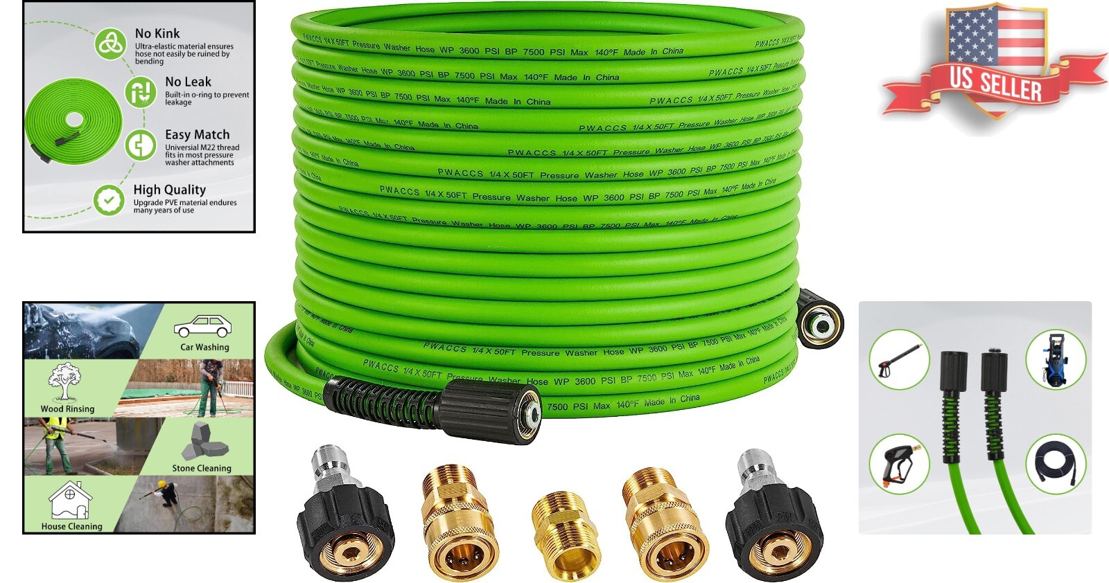 Durable Heavy-Duty Pressure Washer Hose – 3600 PSI – Flexible Power Wash Hose