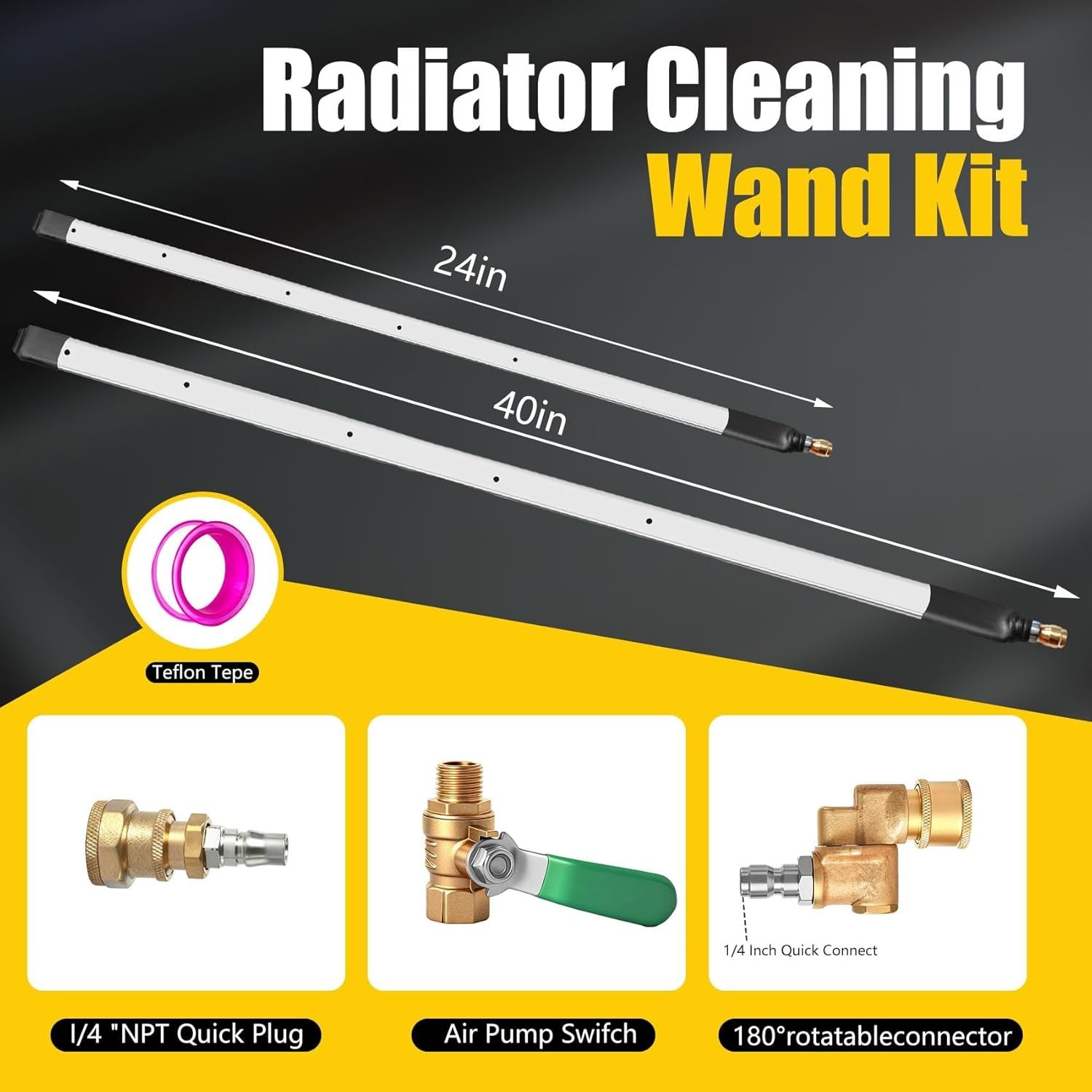 40 & 24 Radiator Cleaning Wand Kit–Radiator Cleaner Tool with 5 Spray Nozzles +