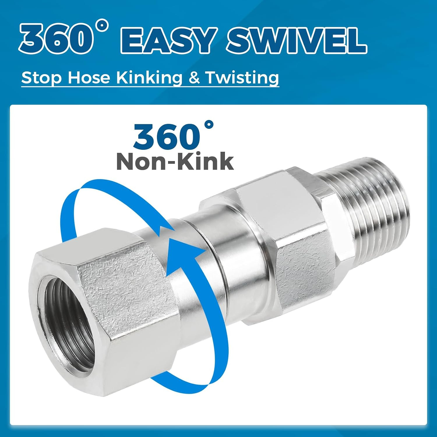 2 Pack 3/8″ NPT Pressure Washer Swivel Fittings, Stainless Steel 3/8″ Male to Fe