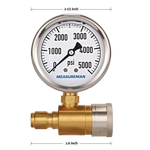21/2″ Pressure Washer Pressure Gauge Kit 3/8 Inch Quick Connect 05000 Psi Glycer