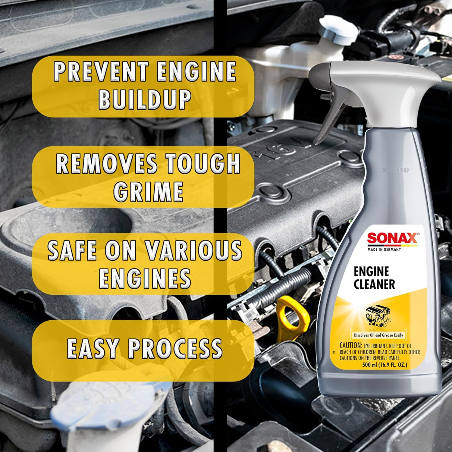 SONAX Engine Cleaner & Degreaser, Powerful Oil/Grease Remover, 500ml – 543200