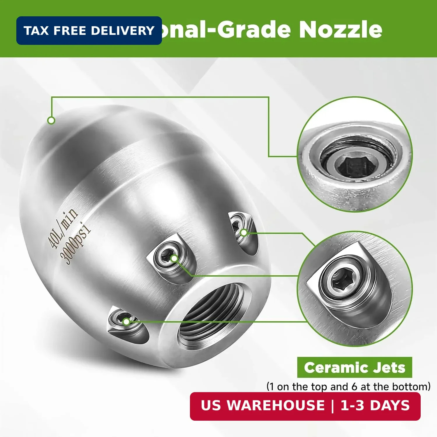 Sewer Jetter Nozzle for Pressure Washer, 3/8″ NPT Internal Thread Strong Shot Je