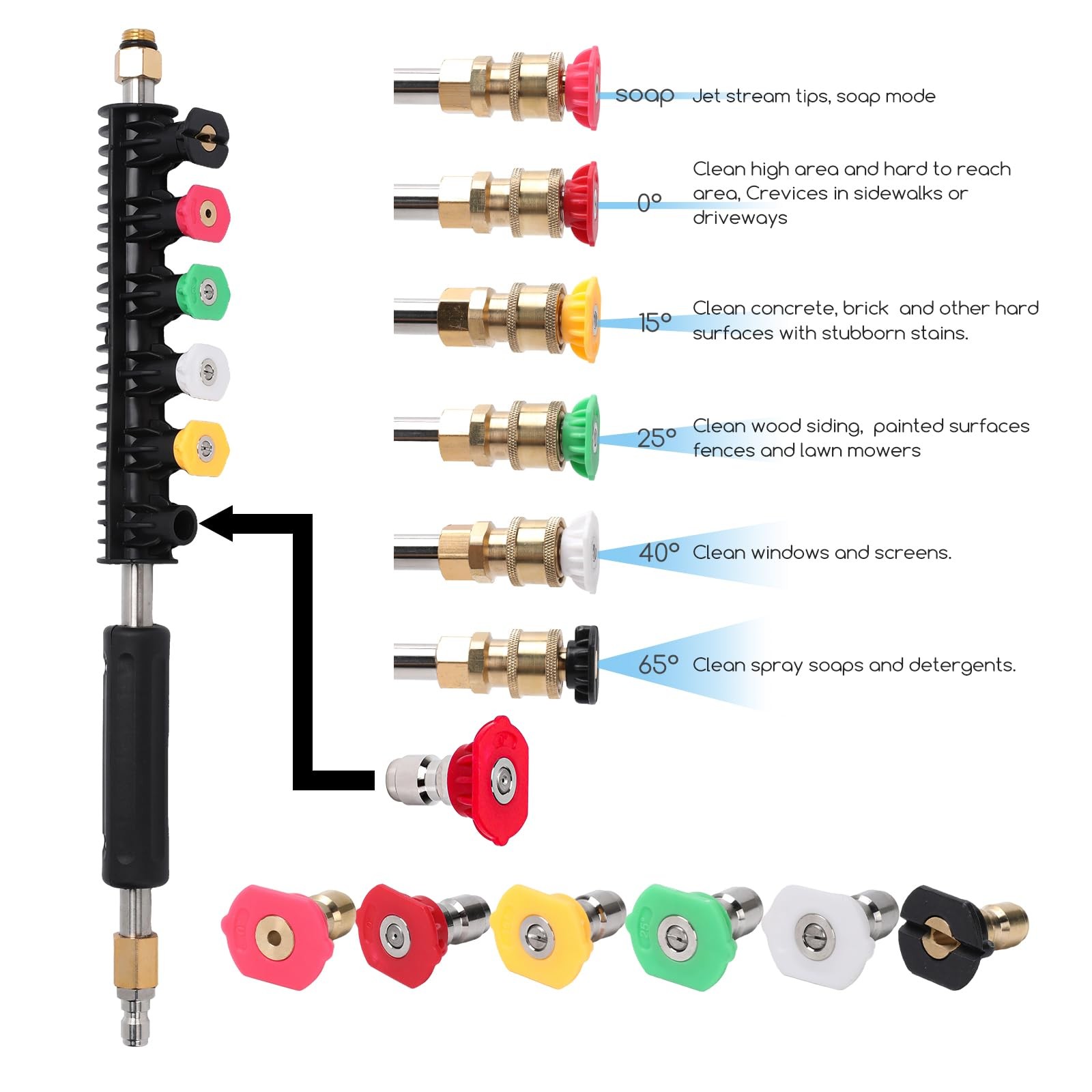 Pressure Washer Extension Wand 9-Pack, 6 Nozzle Tips, Curved Rod, 4000 PSI