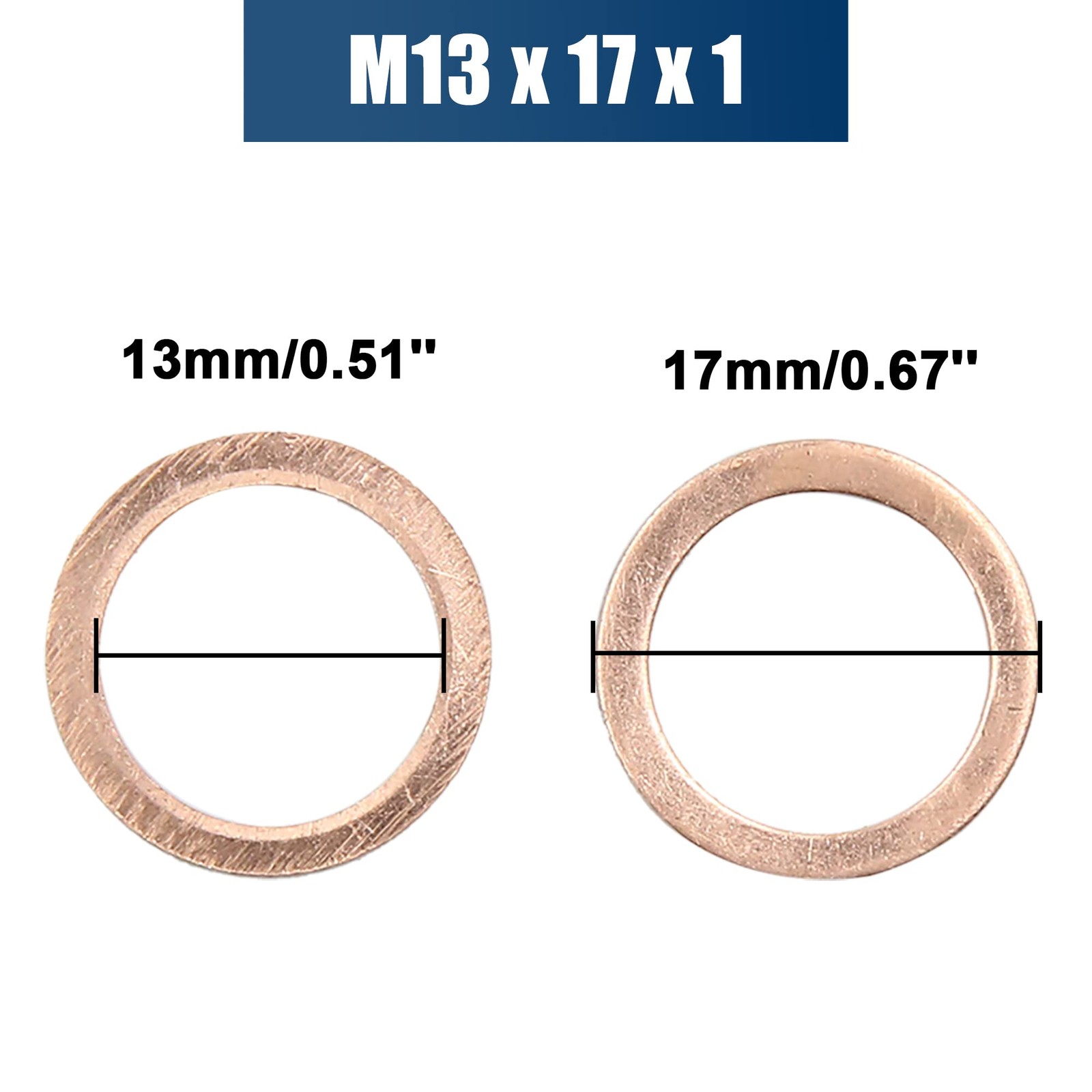 M13 x 17mm x 1mm Copper Flat Washers Car Engine Sealing Gaskets Rings 50pcs