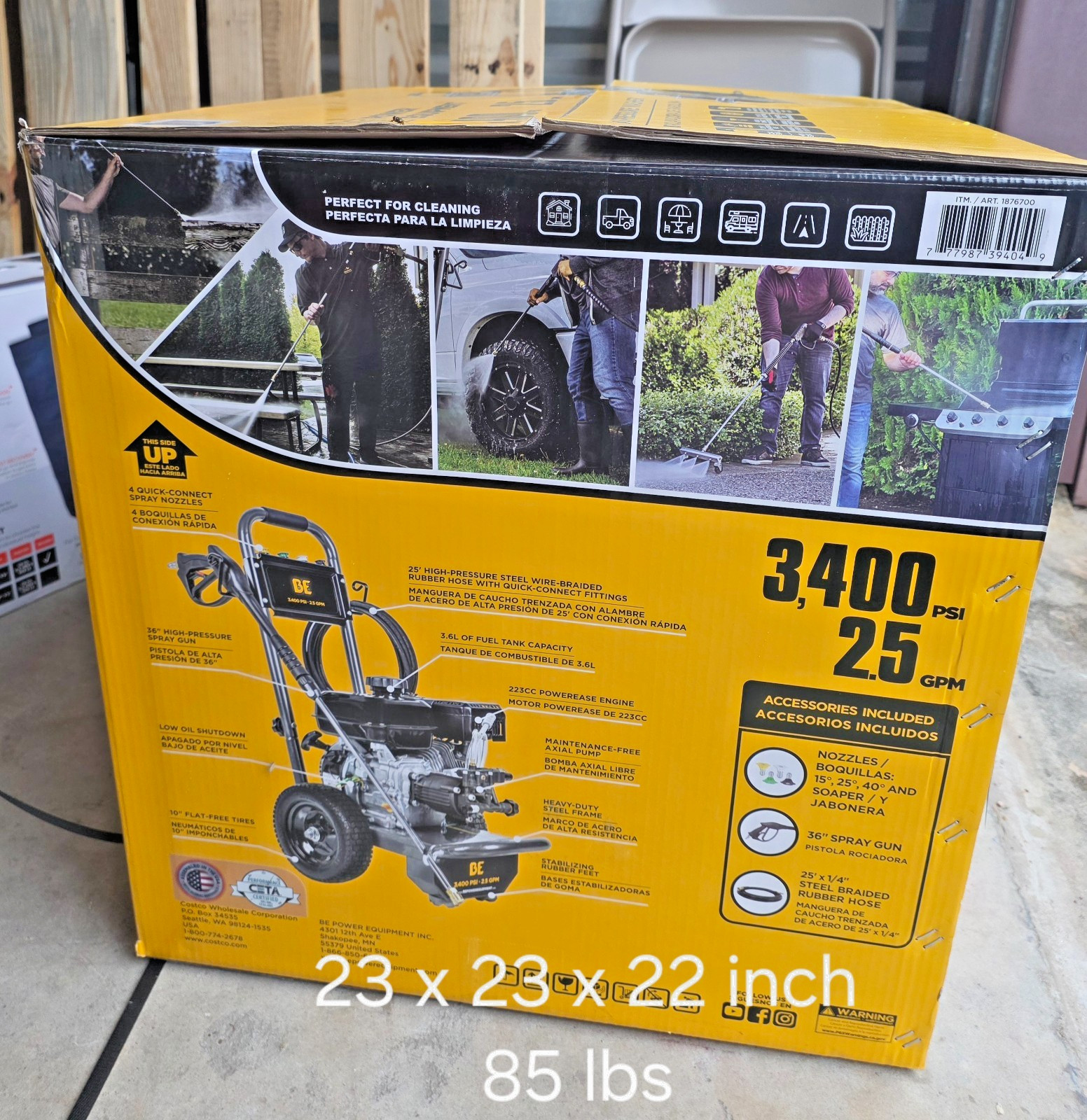 BE Power 3400 PSI 2.5 GPM Gas Pressure Washer 223cc Cold Water Axial Pump
