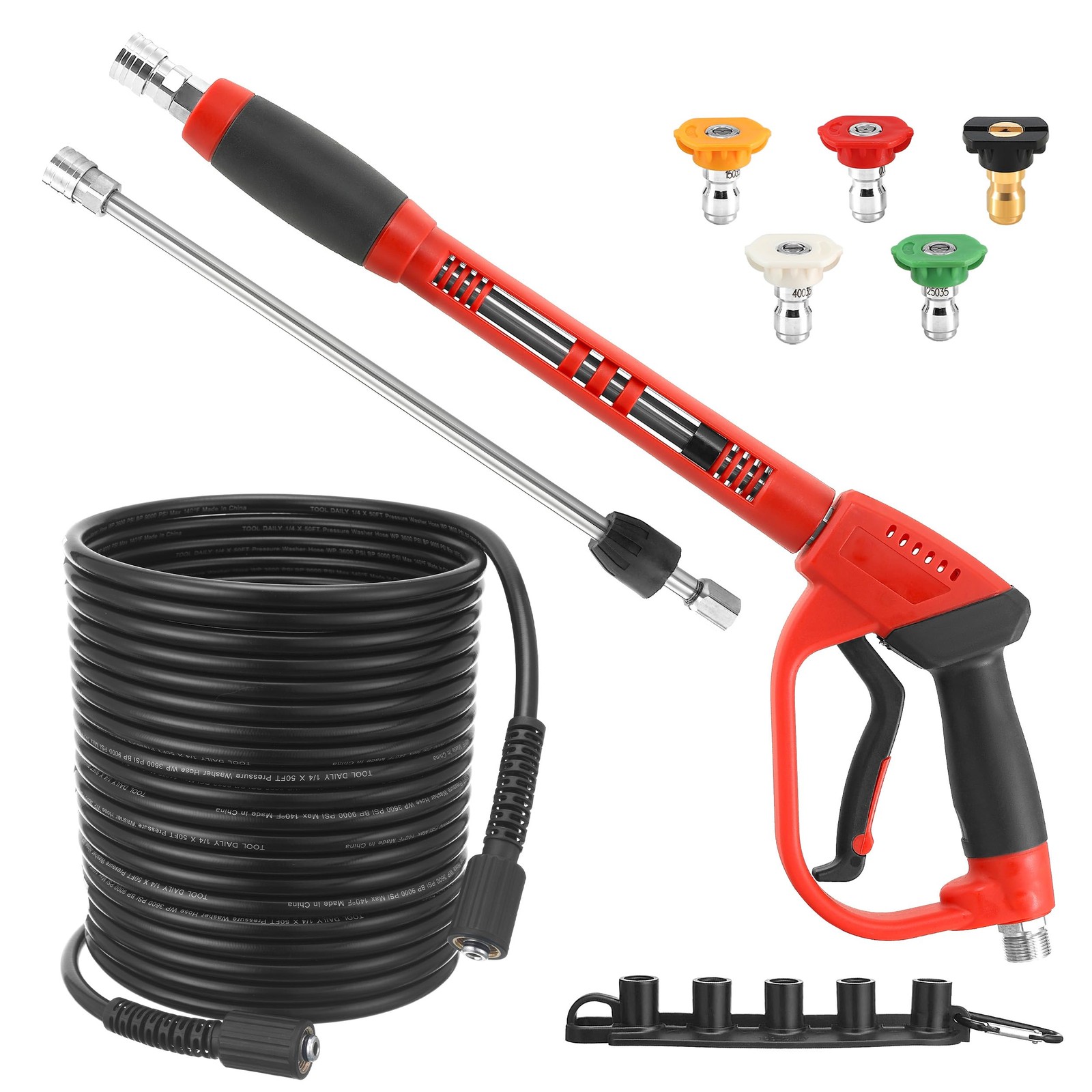 Pressure Washer Gun Hose Kit 50FT Wand Extension 5 Nozzle M22 3600 PSI