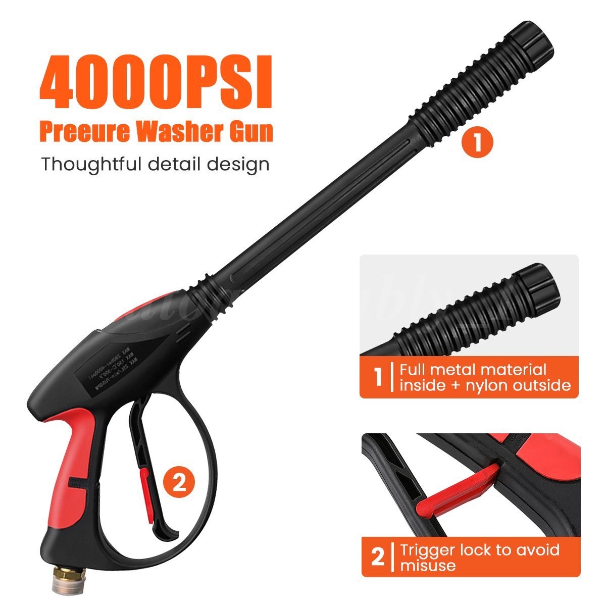 4000PSI Pressure Washer Gun High Power Washer Handle M22-14mm 5 Nozzle Kit 50FT