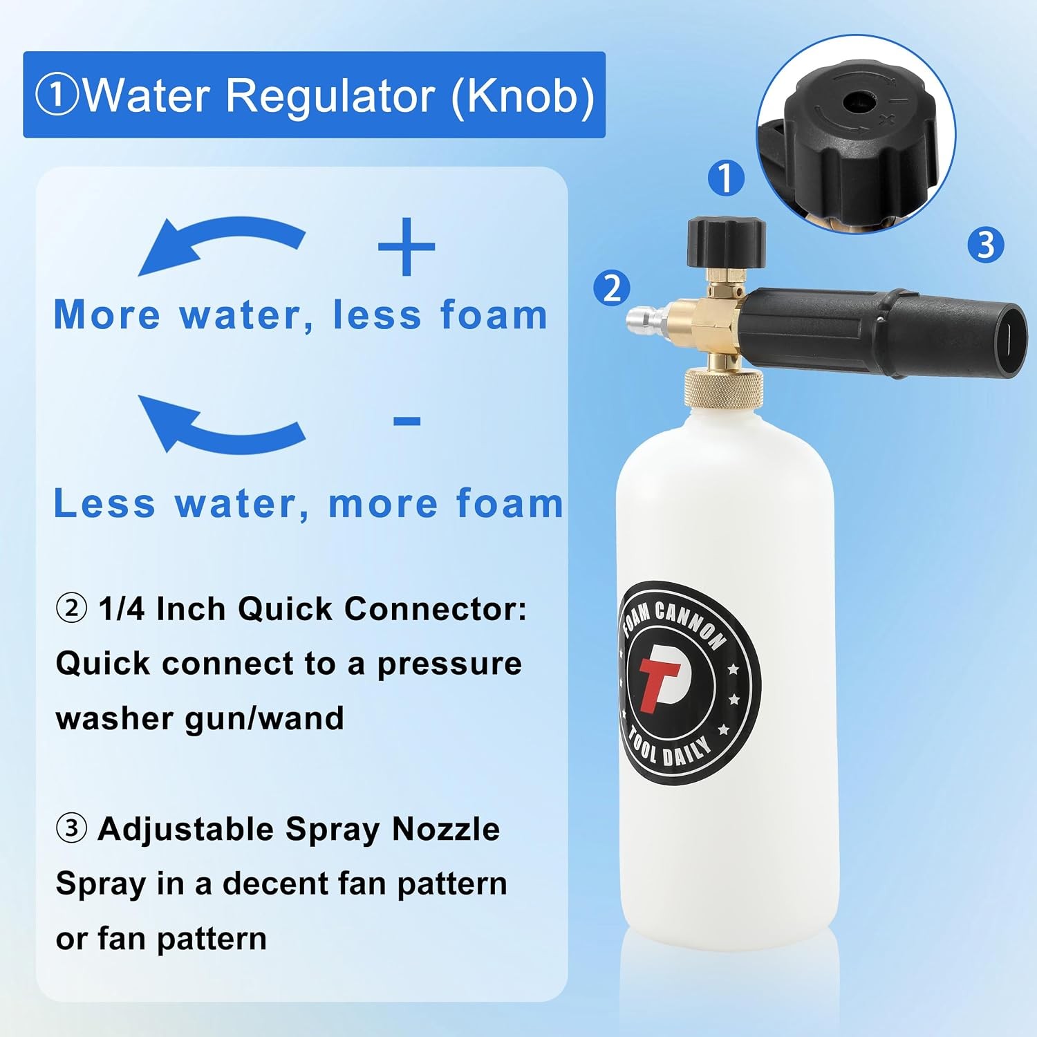 Tool Daily Foam Cannon with Dual Connector Accessory, 1/4 Inch Quick Connector,