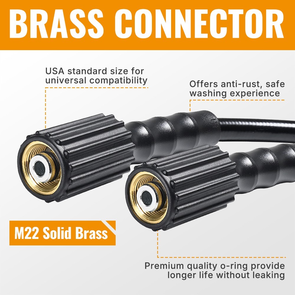 YAMATIC Pressure Washer Hose 1/4″ Kink M22-14mm to 3/8″ Quick Connect, 3200 PSI