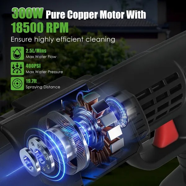 Portable Electric Pressure Washer 300W 27Bar Cordless for Car Bike Patio Garden