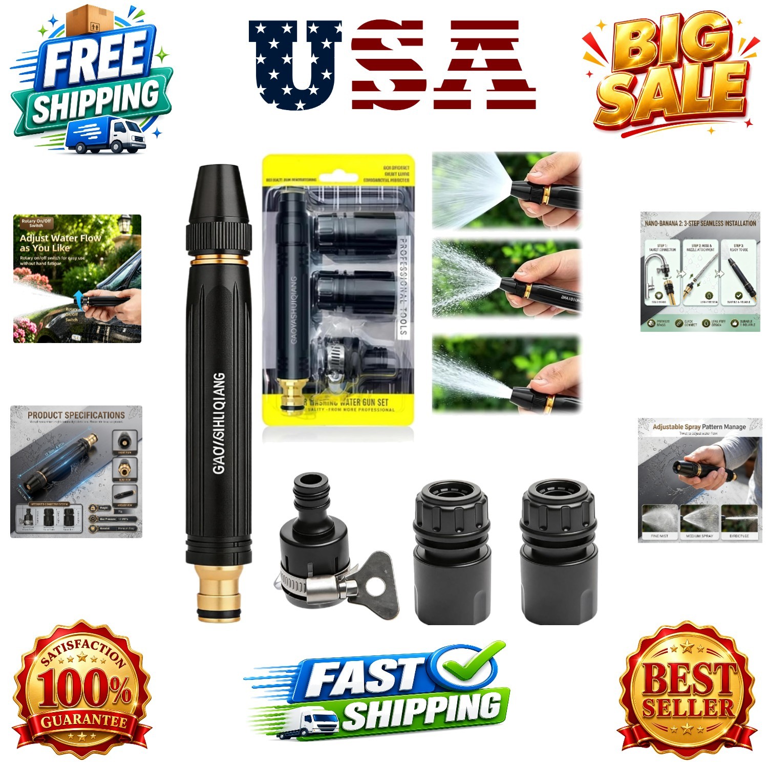 High Pressure Power Washer Nozzle with Connector Set,Direct spray gun,Power J…