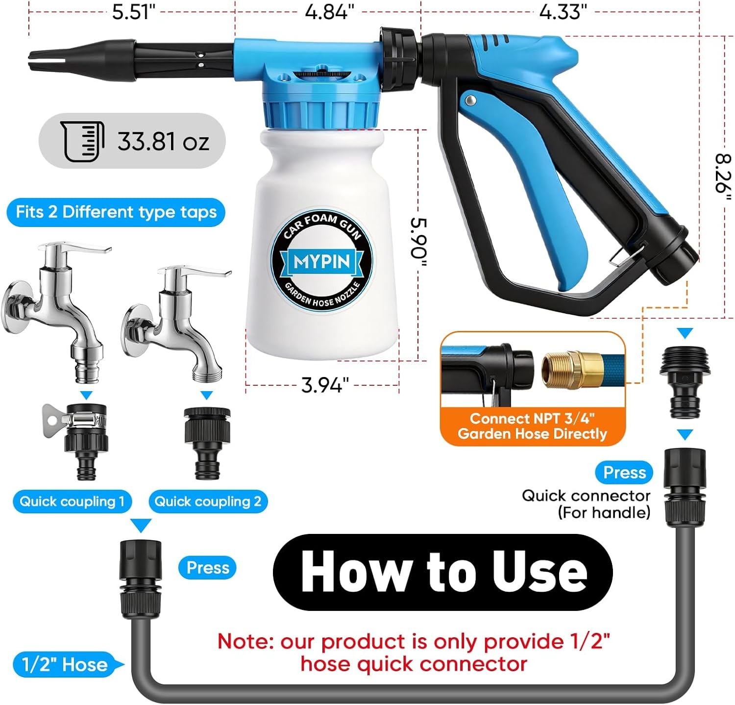 2-in-1 Car Wash Foam Cannon – Adjustable Pressure Foam Gun for Efficient Washing
