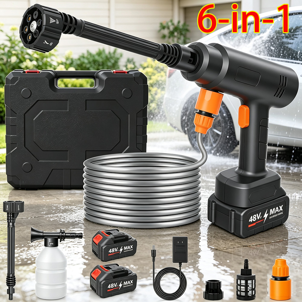 Cordless Pressure Washer Battery Powered Portable Power Washer w/ 6-in-1 Nozzle