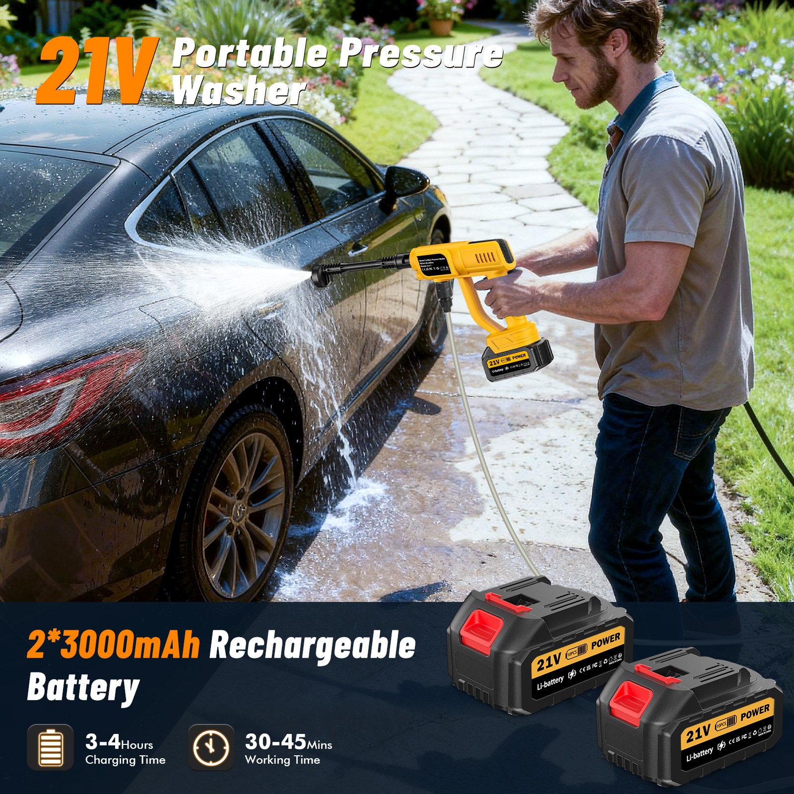 Cordless Electric High Pressure Water Spray Car Gun Portable Washer Cleaner Yard