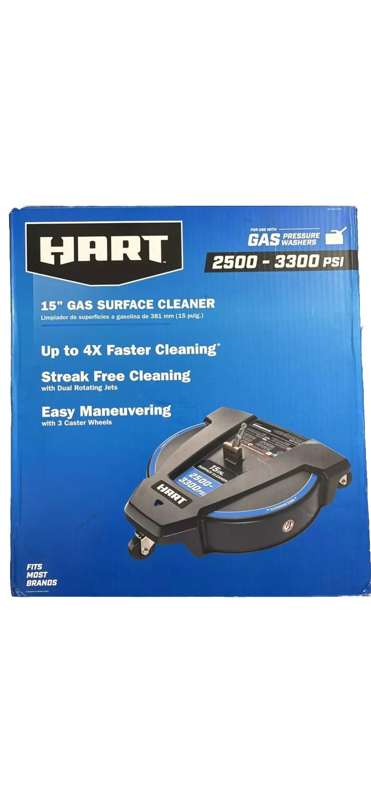 HART 15” Inch Gas Surface Cleaner Pressure Washer Broom Caster 1/4” Connector