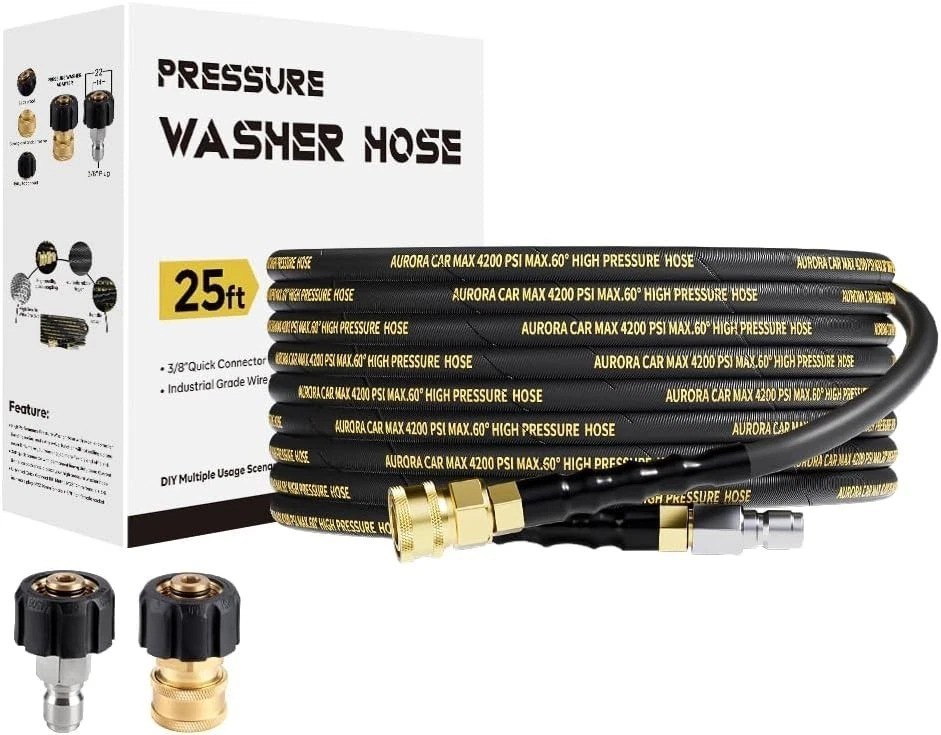 High Performance 25FT High Pressure Washer Hose with Quick Connect and Adapters