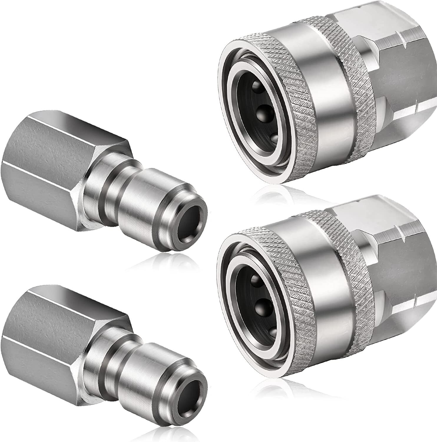 2 Sets NPT 1/4 Inch Pressure Washer Coupler Quick Connect Plug Male Female 1/4 Q