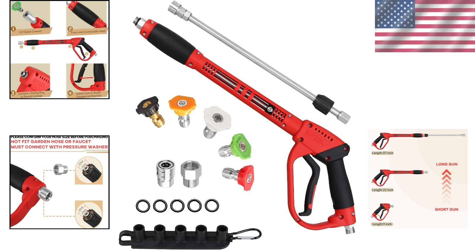 5000 PSI Pressure Washer Gun with Extension Wand and 5 Nozzle Tips – M22 Fitting