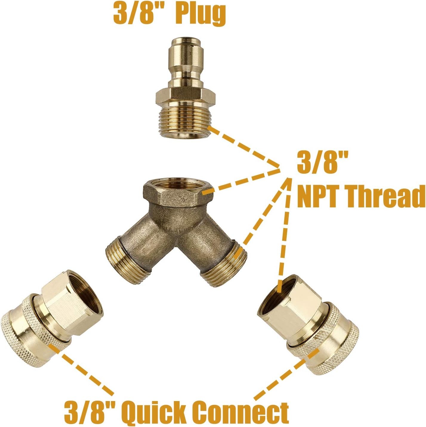 Pressure Washer Tee 3/8″ Fitting Splitter Coupler Quick Connect Power Washer