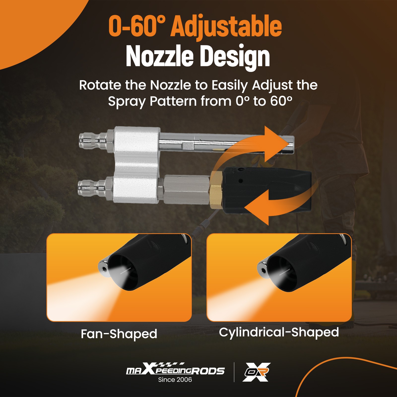 Adjustable Pressure Washer Nozzle 2-in-1 6000 PSI Soft Wash Tip 0-60° Spray