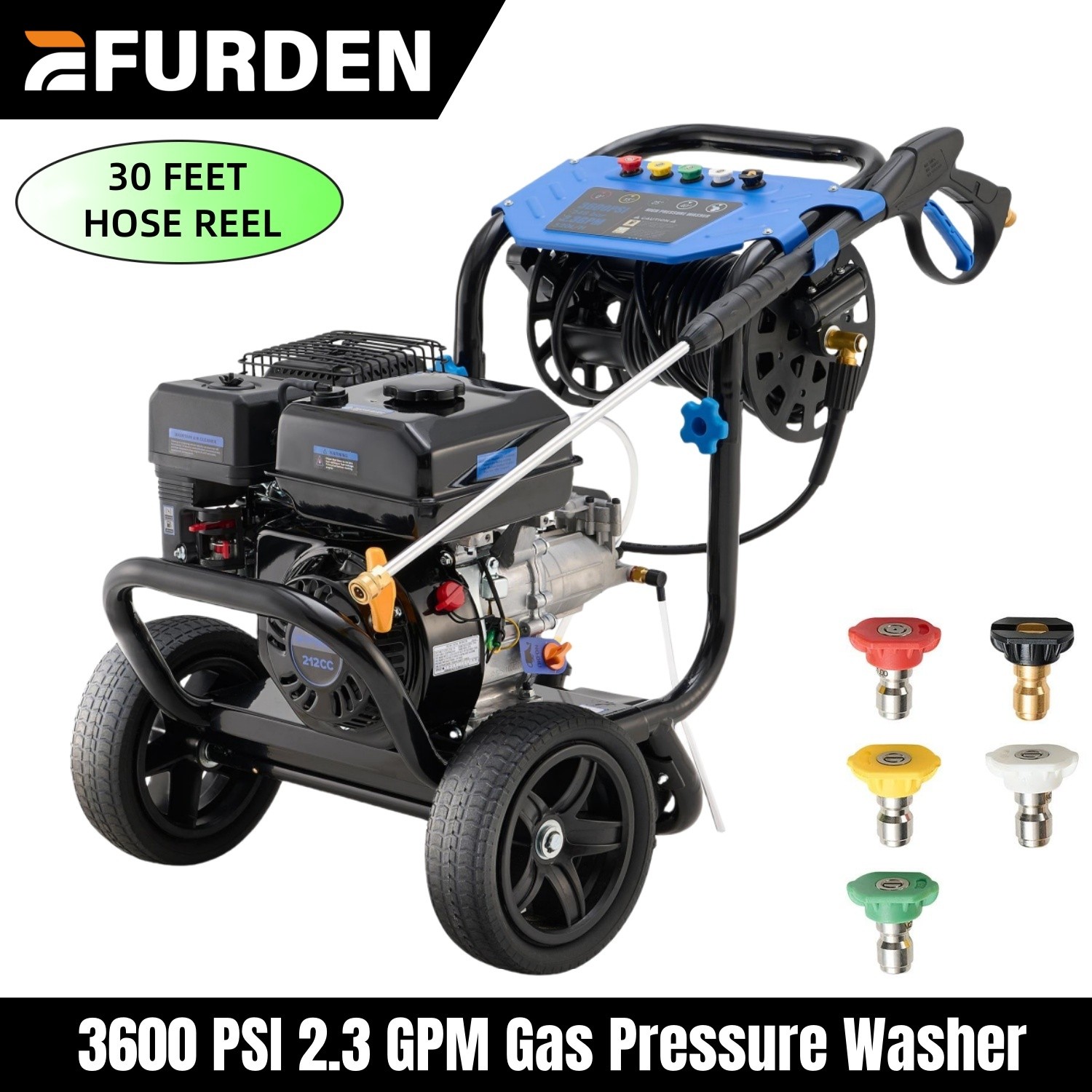 Cold Water Powered Gas Pressure Washer 3600 PSI 2.3 GPM with 30FT Hose&Hose Reel