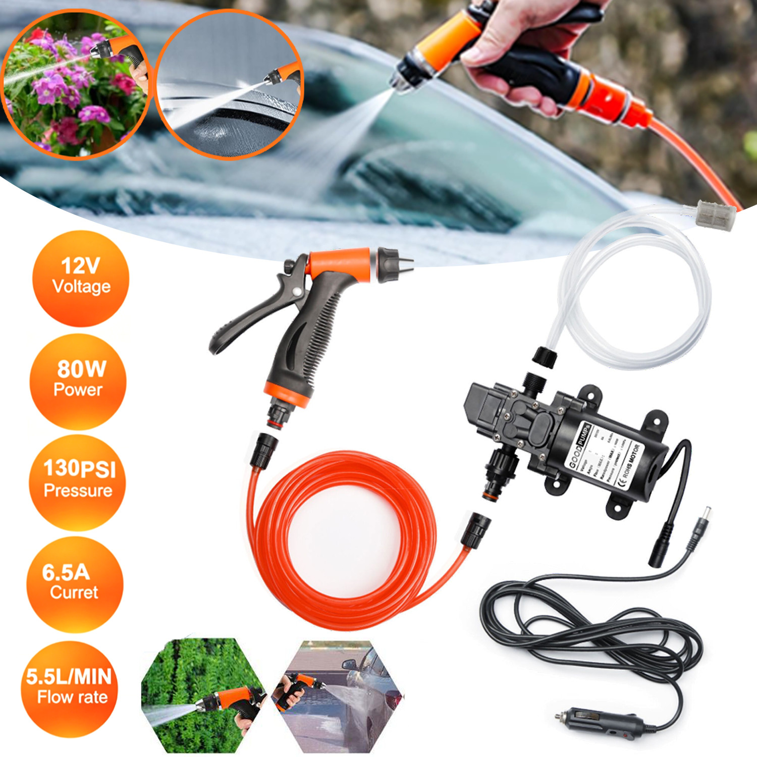 12V 160PSI Washdown Wash Pump Kit Electric DIY Car Washer Cleaner Sprayer Tool