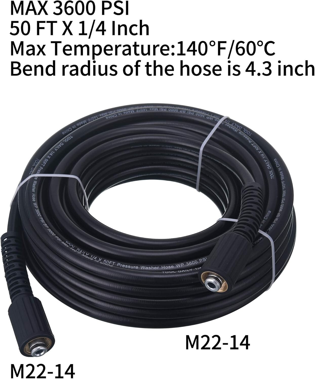 3600 PSI Pressure Washer Power Water Hose 50 x 1/4 for Ryobi Karcher Troy Bilt