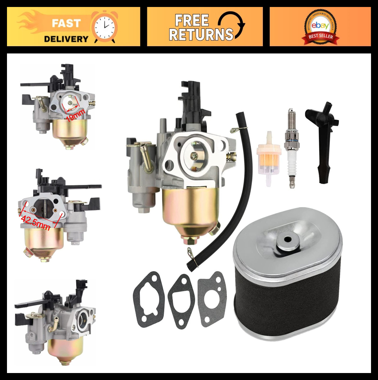 Carburetor for Pressure Washer RY802925VNM – Includes Air Filter, High Performan