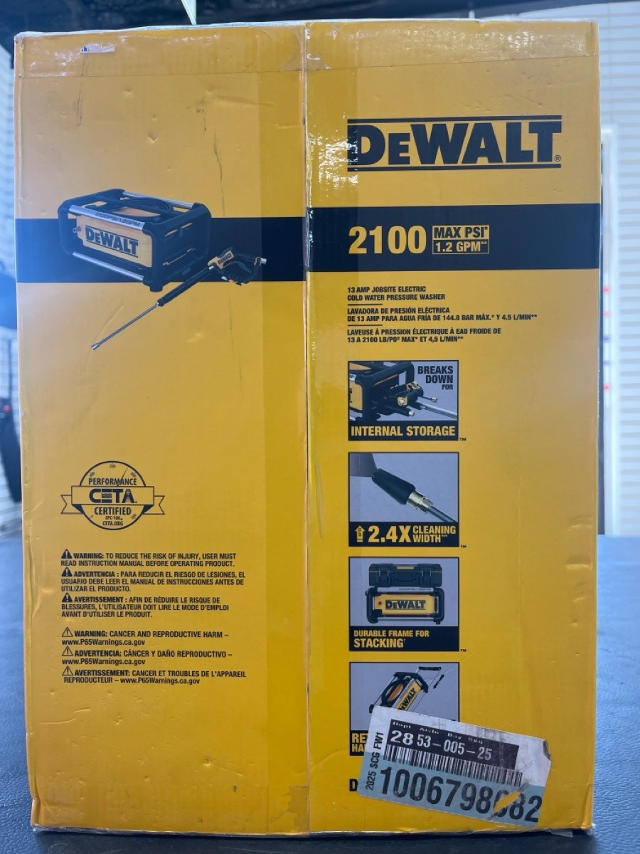 DEWALT PRESSURE WASHER DWPW2100 NIB (PD3047411)