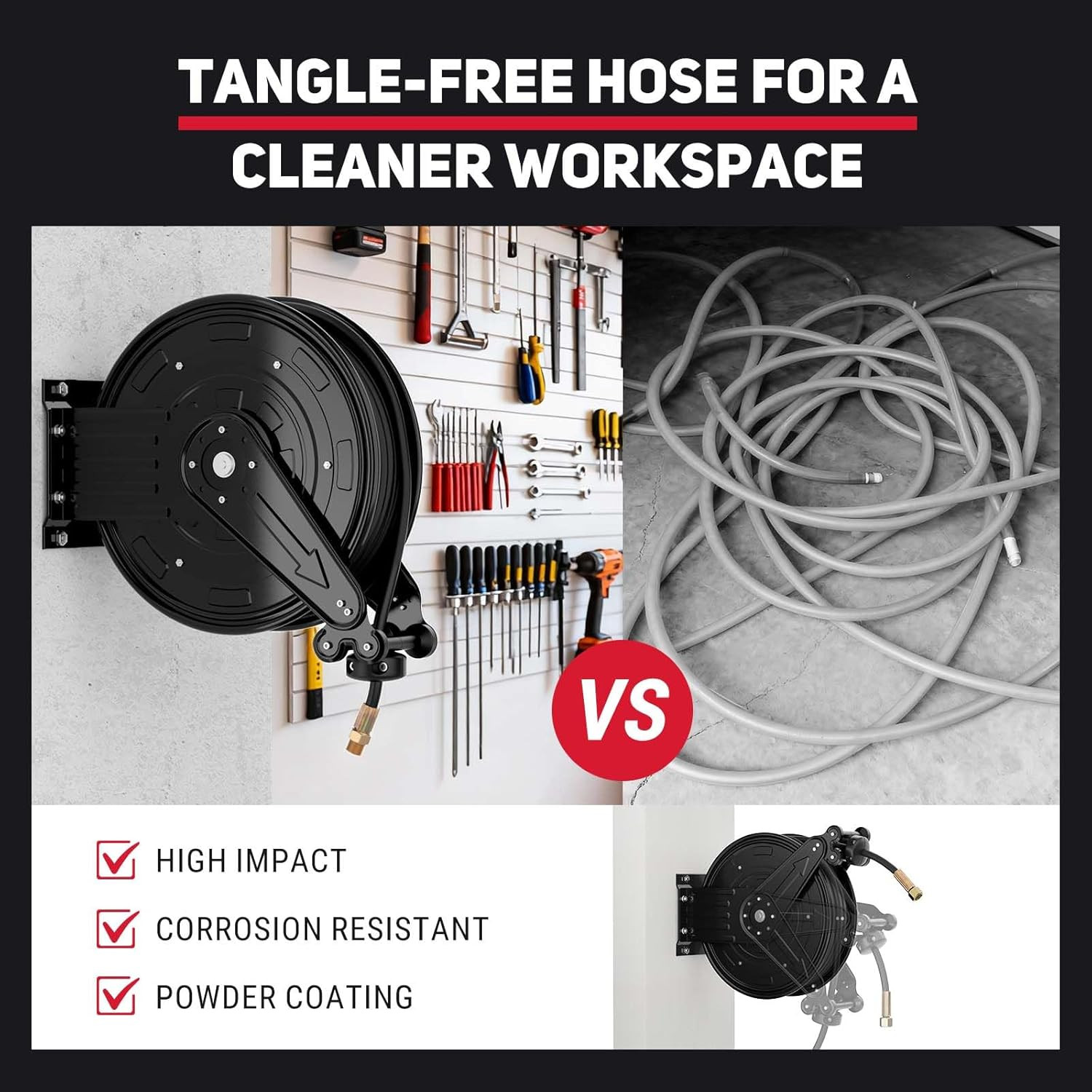 Pressure Washer Hose Reel, 3/8 in X 50 Ft Retractable Pressure Washer Reel – Onl