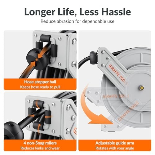 Retractable Pressure Washer Hose Reel 65ft 2600PSI Auto Rewind Wall Mount Steel
