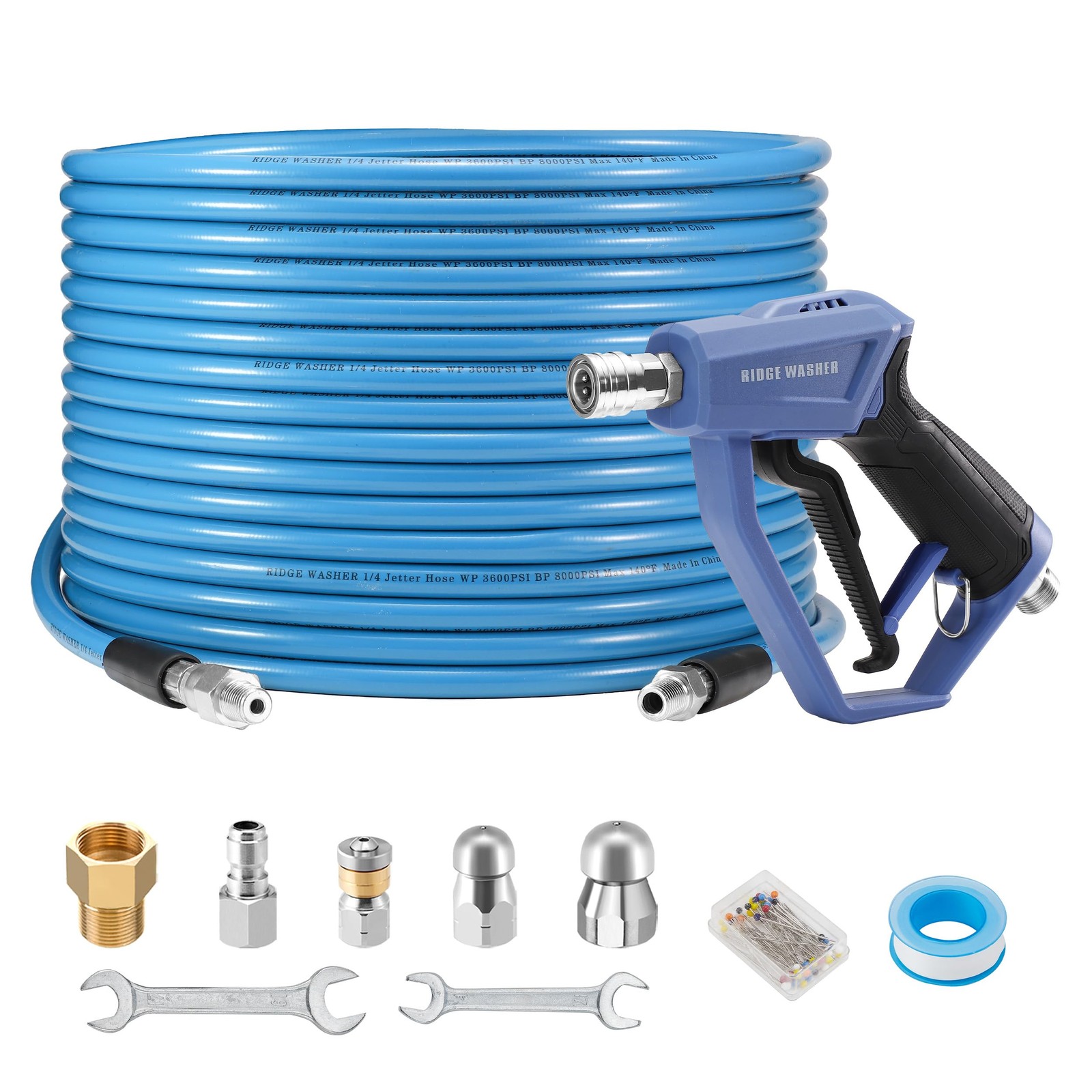 Sewer Jetter Kit for Pressure Washer 100FT, 3600 PSI Drain Cleaning Hose with…
